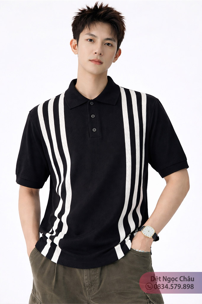 Áo dệt bo cổ