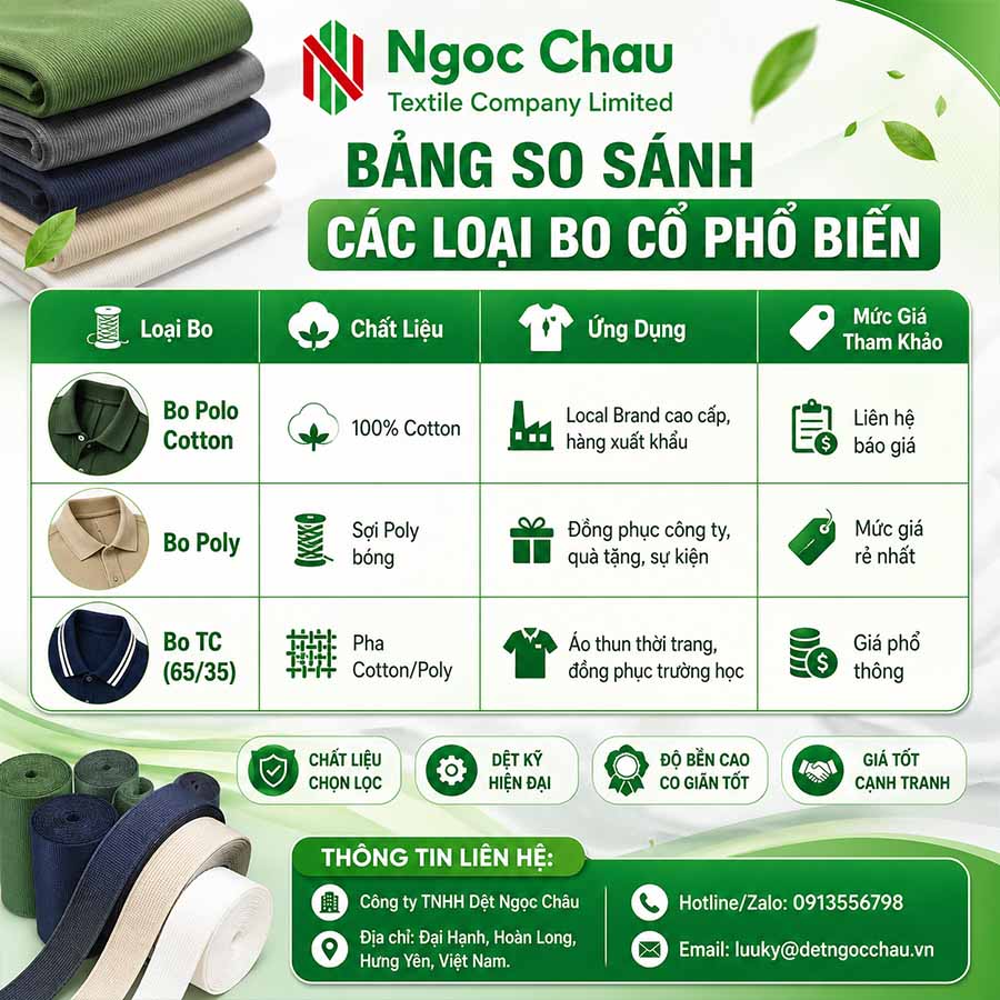 Bảng giá bo cổ áo đồng phục tại xưởng dệt Ngọc Châu