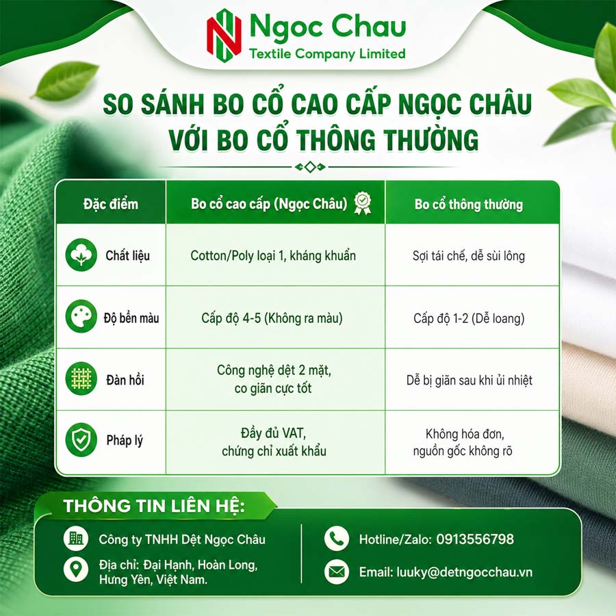 Bảng so sánh chất liệu bo cổ xuất khẩu