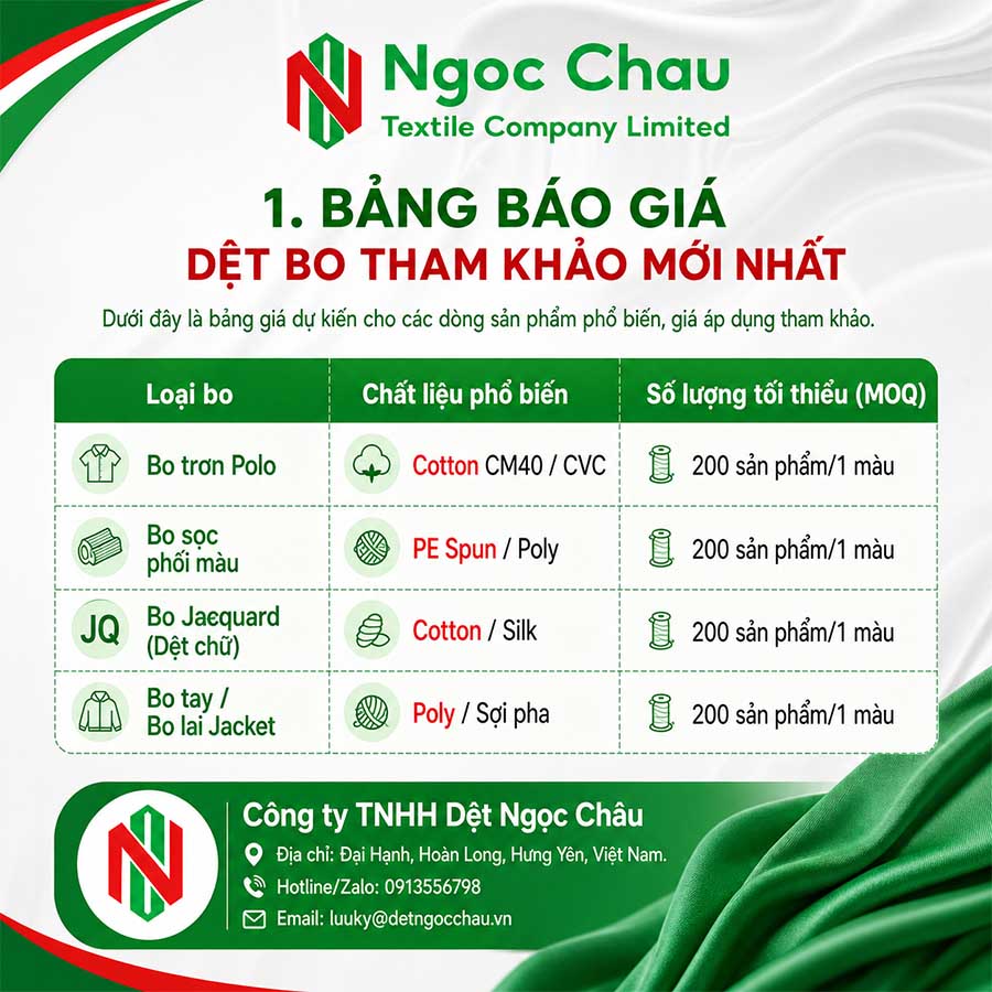 Bảng giá xưởng dệt cao cấp
