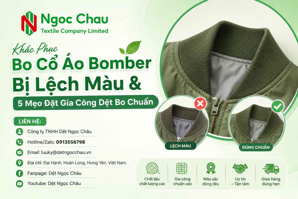 Khắc Phục Bo Cổ Áo Bomber Bị Lệch Màu & 5 Mẹo Đặt Gia Công Dệt Bo Chuẩn