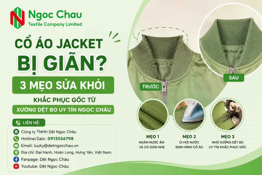 Cổ Áo Jacket Bị Giãn? 3 Mẹo Sửa Khỏi Khắc Phục Gốc Từ Xưởng Dệt Bo Uy Tín Ngọc Châu