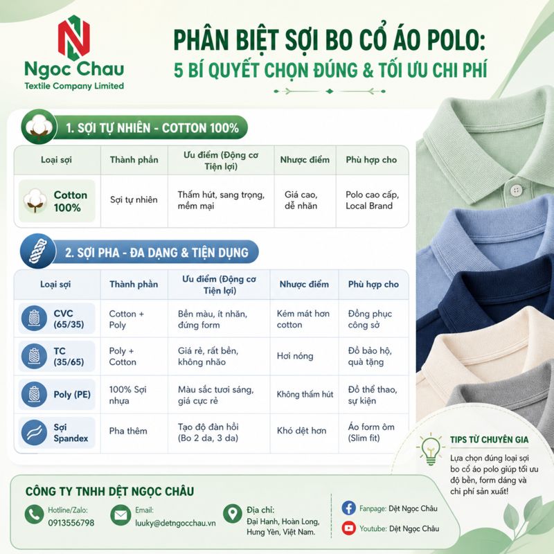 Phân biệt sợi bo cổ áo polo tại Dệt Ngọc Châu
