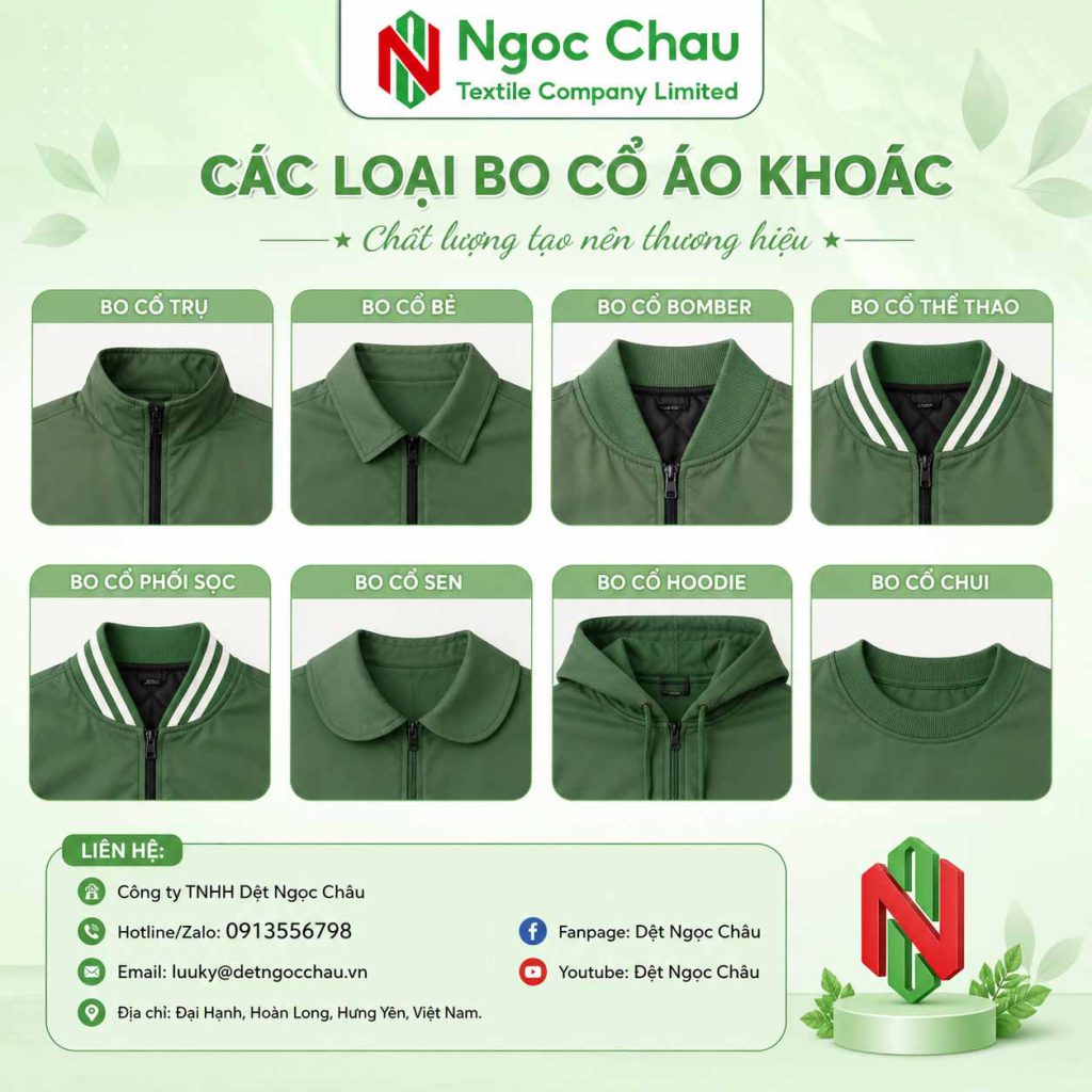 Các loại bo cổ áo khoác phổ biến tại dệt Ngọc Châu