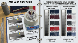 Thước đo thang xám (Grey Scale) đánh giá độ biến màu và độ dây màu (Cấp 1 đến Cấp 5)