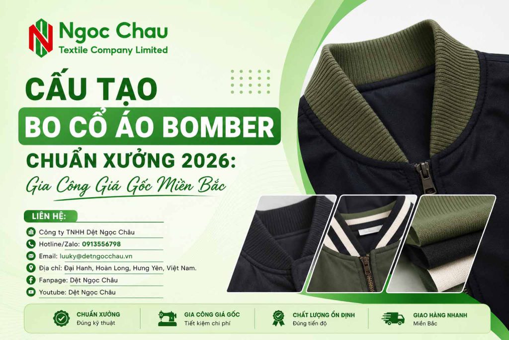 Cấu Tạo Bo Cổ Áo Bomber Chuẩn Xưởng 2026: Gia Công Giá Gốc Miền Bắc